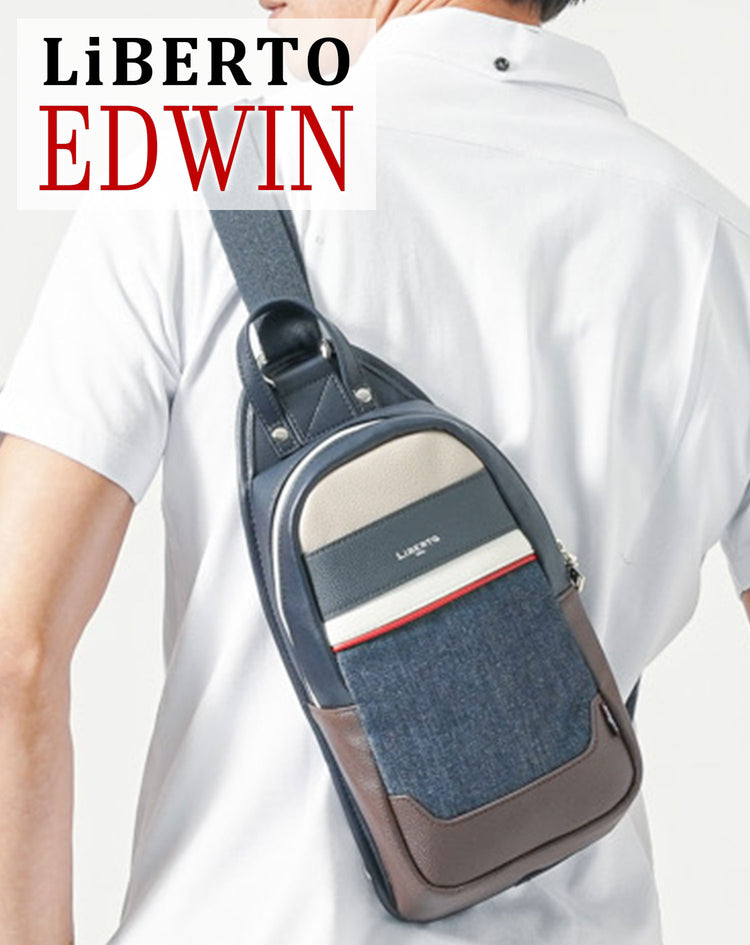 リベルトエドウィン(LiBERTO EDWIN)デニム×PUレザー切り替えボディバッグ