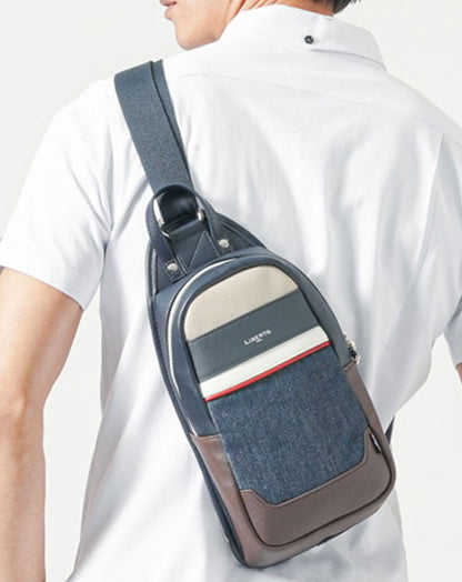 リベルトエドウィン(LiBERTO EDWIN)デニム×PUレザー切り替えボディバッグ