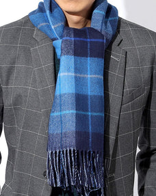 リバーシブルチェック柄ピュアニューウール100％マフラー 日本製