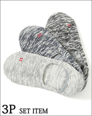 Healthknit 杢スラブ素材ロゴ入りインステップソックス 3点セット