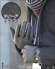 スマホ対応ツイード切り替えＰＵレザーグローブ