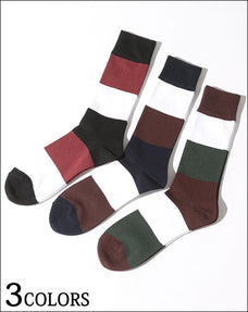 トリコロールパネルボーダーリブソックス 日本製