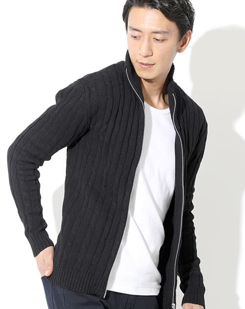 綿100%　W（ダブル）ジップアップスタンドニットアウター