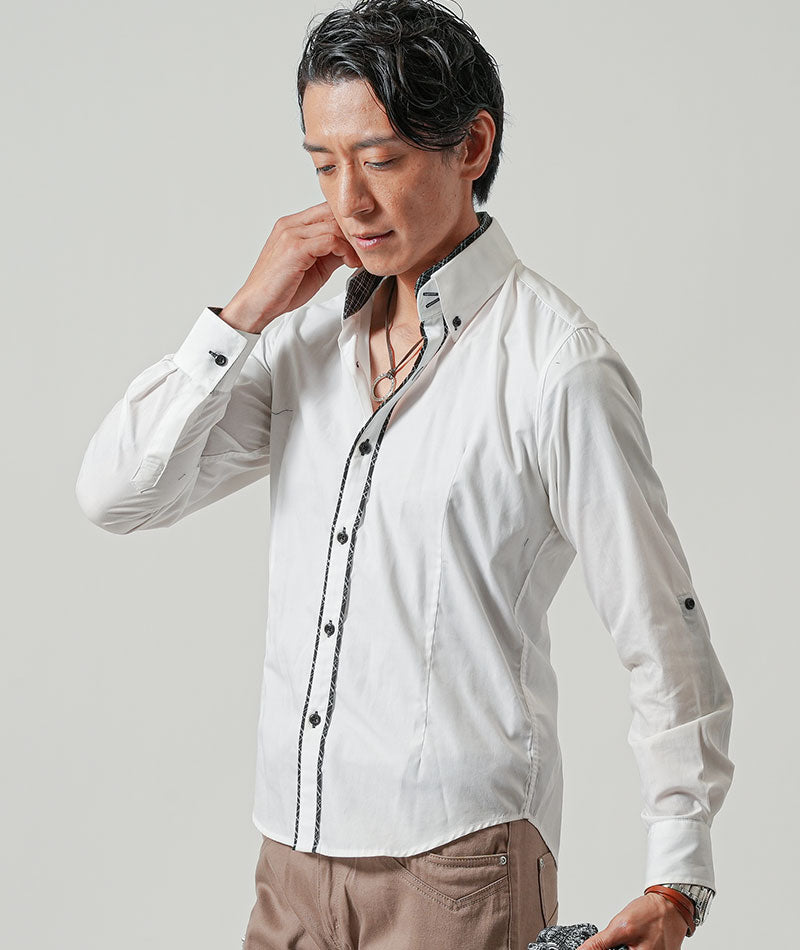 40代メンズ3点コーデセット　黒長袖テーラードジャケット×白長袖シャツ×ベージュブーツカットチノパンツ