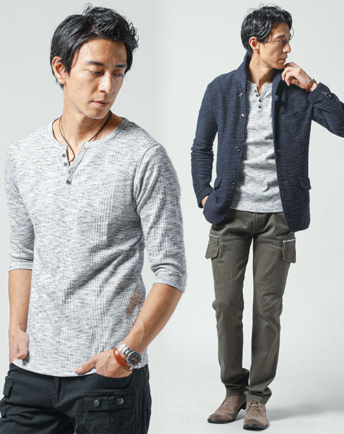 30代メンズ3点コーデセット ネイビー長袖スタンドカラージャケット×黒