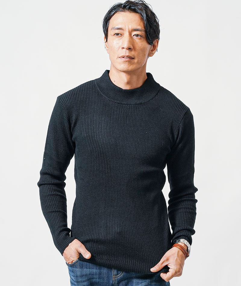 30代メンズ冬の3点コーデセット　キャメル中綿ジャケット×黒ハイネックニット×ネイビースリムデニムパンツ