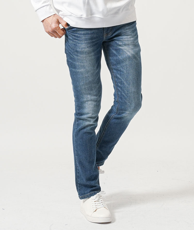 30代メンズ3点コーデセット　黒ライダースジャケット×白長袖Tシャツ×ネイビースリムデニムパンツ