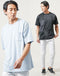 30代メンズ夏の3点コーデセット　サックス半袖Tシャツ×黒半袖Tシャツ×白スリムアンクルチノパンツ