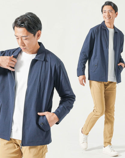 30代メンズ全身3点コーデセット　ネイビー長袖ジャケット×白長袖Tシャツ×ベージュチノパンツ