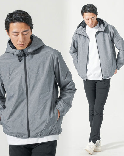 30代メンズ全身3点コーデセット　グレーマウンテンパーカー×白長袖Tシャツ×黒チノパンツ