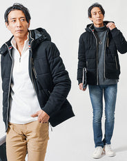 冬のトップス3点コーデセット　黒中綿ジャケット×白ハーフジップニット×チャコールタートルネックニット