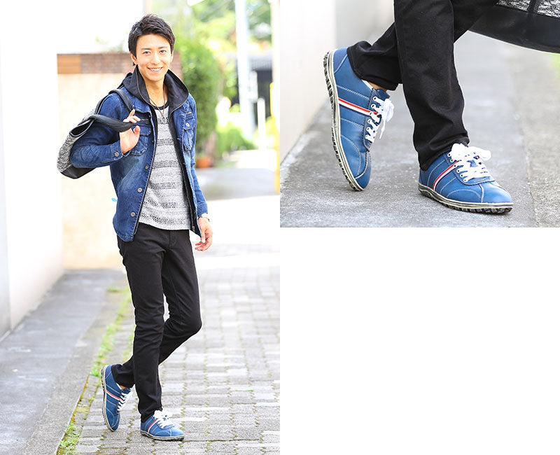 トリコロールデザインPUレザースニーカー