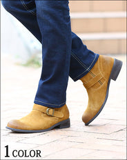 焦がし加工サイドジップデザインスエードドレープブーツ
