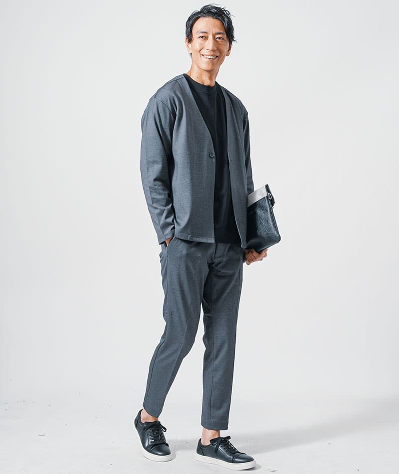 ジャケット メンズ ノーカラー カーディガン おしゃれ Vネック