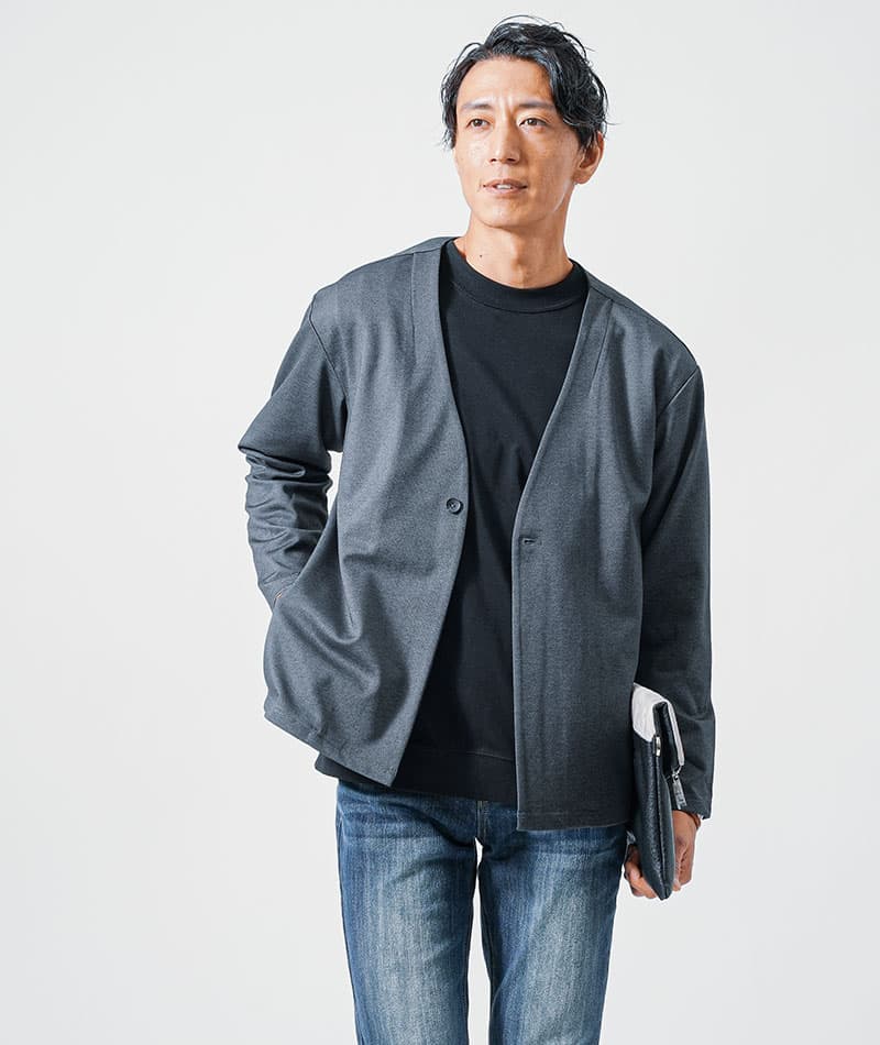 空気紡績（エアスピニング）使用ノーカラージャケット