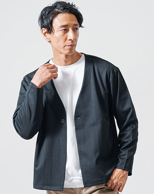 マシンウォッシャブル長袖ノーカラージャケット