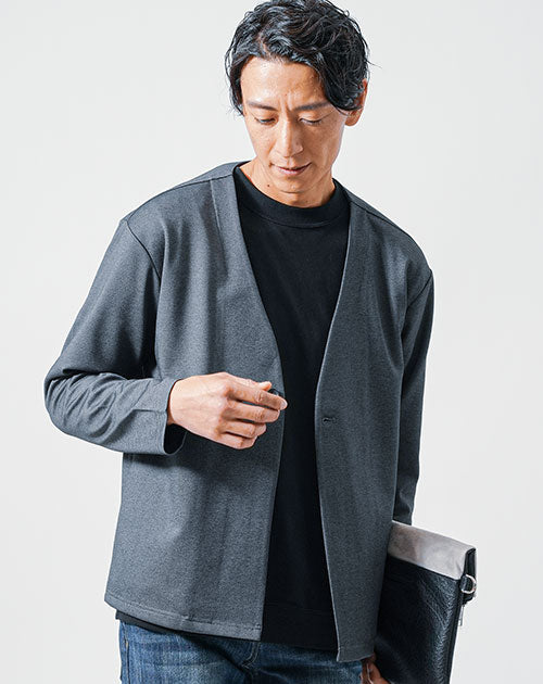 マシンウォッシャブル長袖ノーカラージャケット