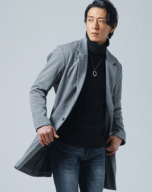 2WAYストレッチ杢ニットロングチェスターコート