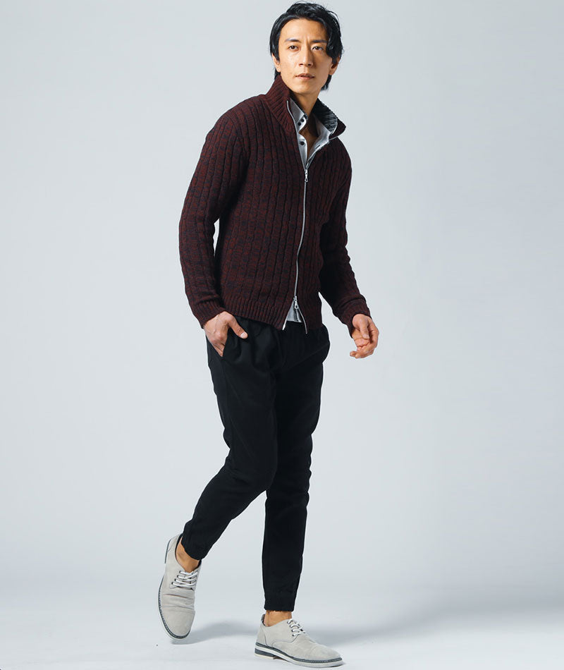 サテンストレッチ素材裏起毛チノジョガーパンツ ｜ メンズ