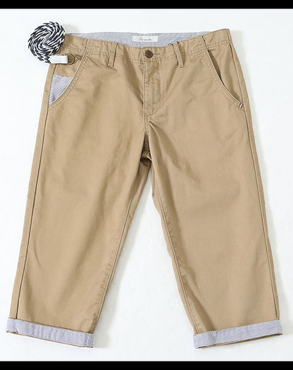 裾裏デザイントリコロールステッチクロップドパンツ×編み込みメッシュベルト　２点セット