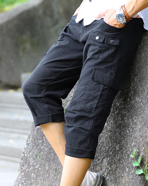 うっすら千鳥格子ストレッチ９ポケットクロップドパンツ