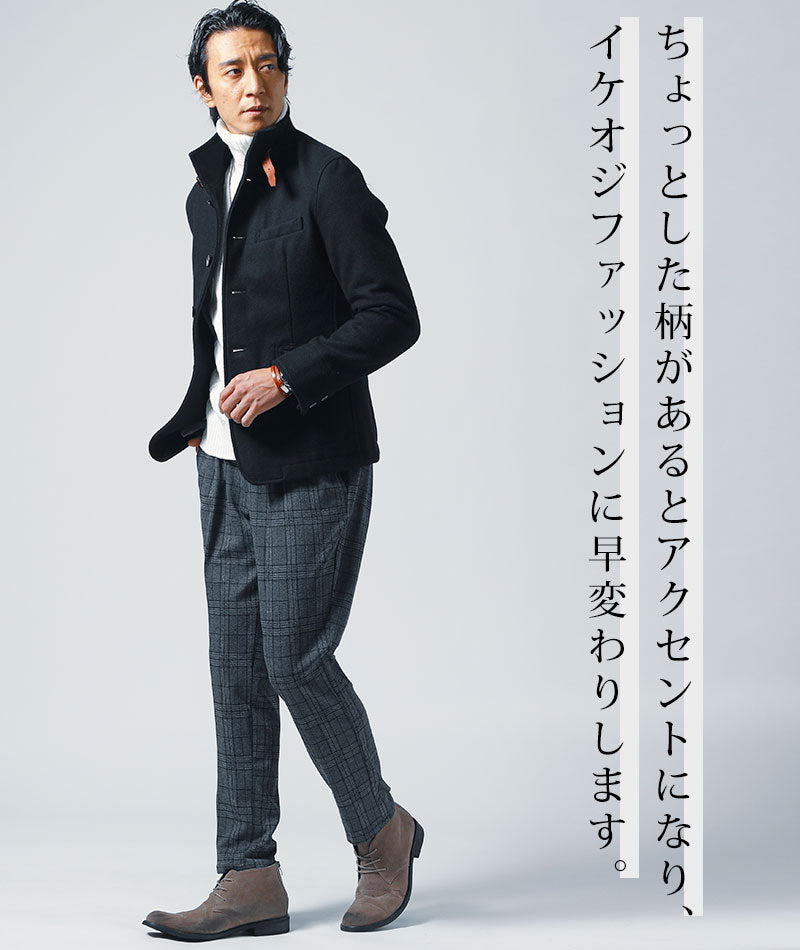 チェックデザインストレッチテーパードイージーパンツ
