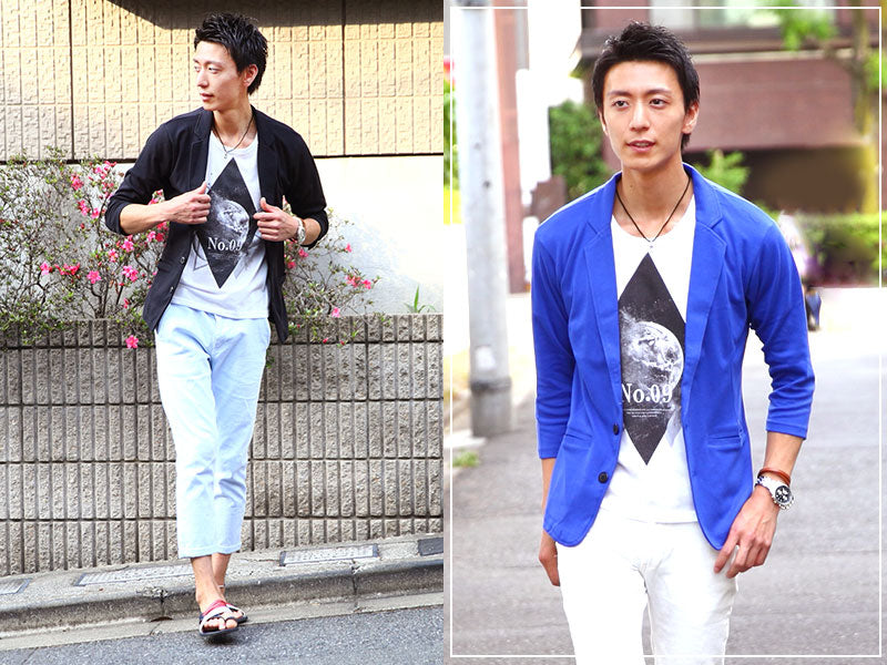 「７分袖カットジャケット」×「プリントカットソー」２枚セット