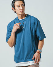 リラックスシルエットフェイクレイヤード半袖クルーネックＴシャツ