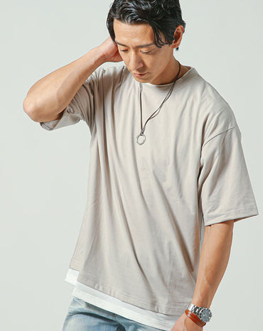 リラックスシルエットフェイクレイヤード半袖クルーネックＴシャツ