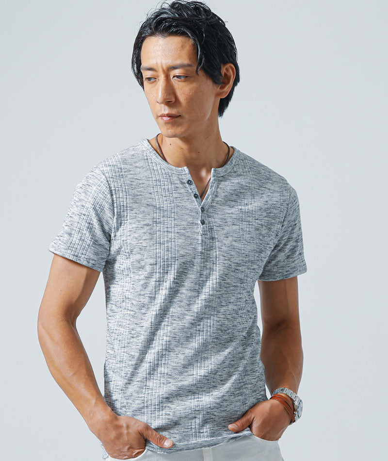 ヘンリーネック Tシャツ カットソー メンズ 7分袖 半袖 アメカジ