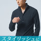 ランダムテレコ素材ワイヤー入りスタンドカラー長袖シャツ