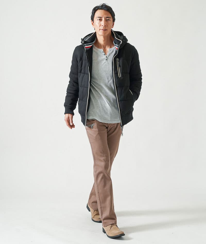 ランダムテレコ素材スリムフィット長袖ヘンリーネックＴシャツ