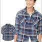 ウォッシュ加工インディゴチェックウエスタンシャツ