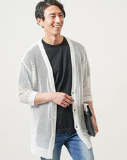 メッシュ編みオーバーサイズ5分袖カーディガン