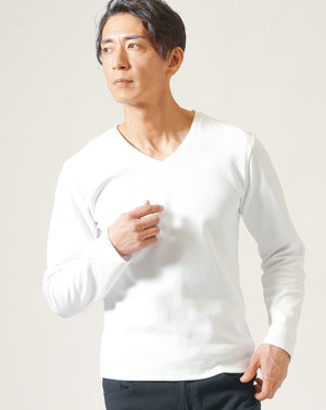 白長袖VネックTシャツ