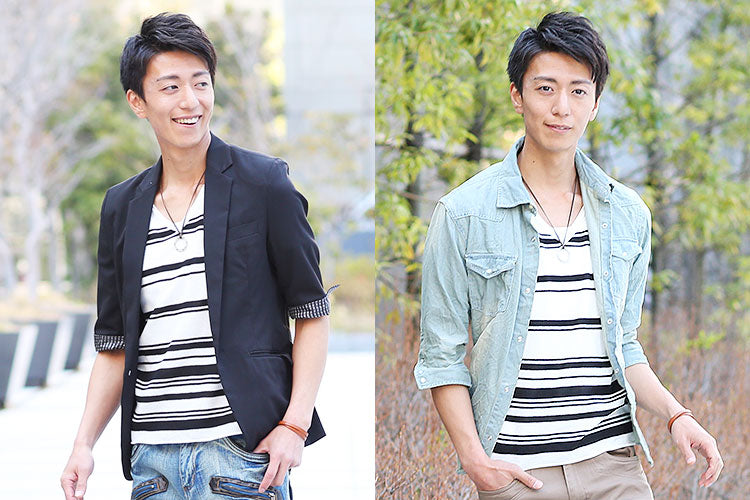 ランダムボーダーサマーニット×タンクトップ　２点セット