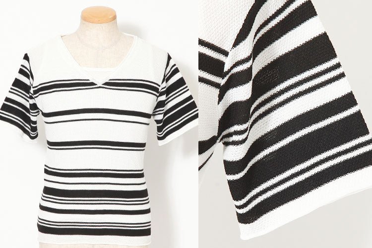 ランダムボーダーサマーニット×タンクトップ　２点セット