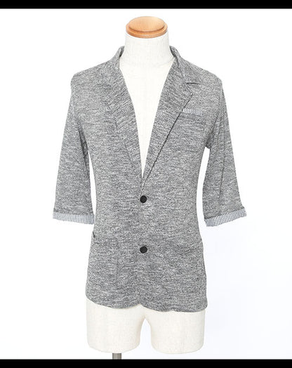 裏地ストライプデザイン杢テーラードジャケット　７分袖