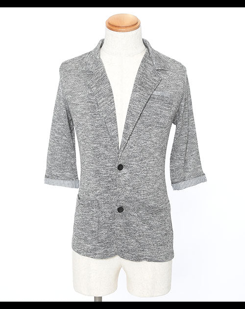 裏地ストライプデザイン杢テーラードジャケット　７分袖
