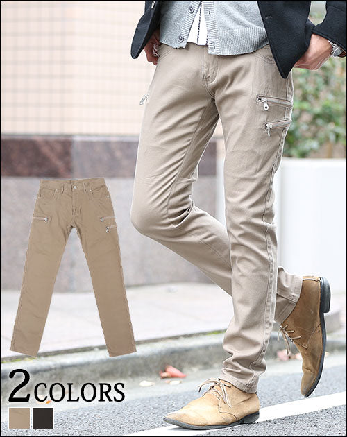 ３ジップテーパードチノパンツ