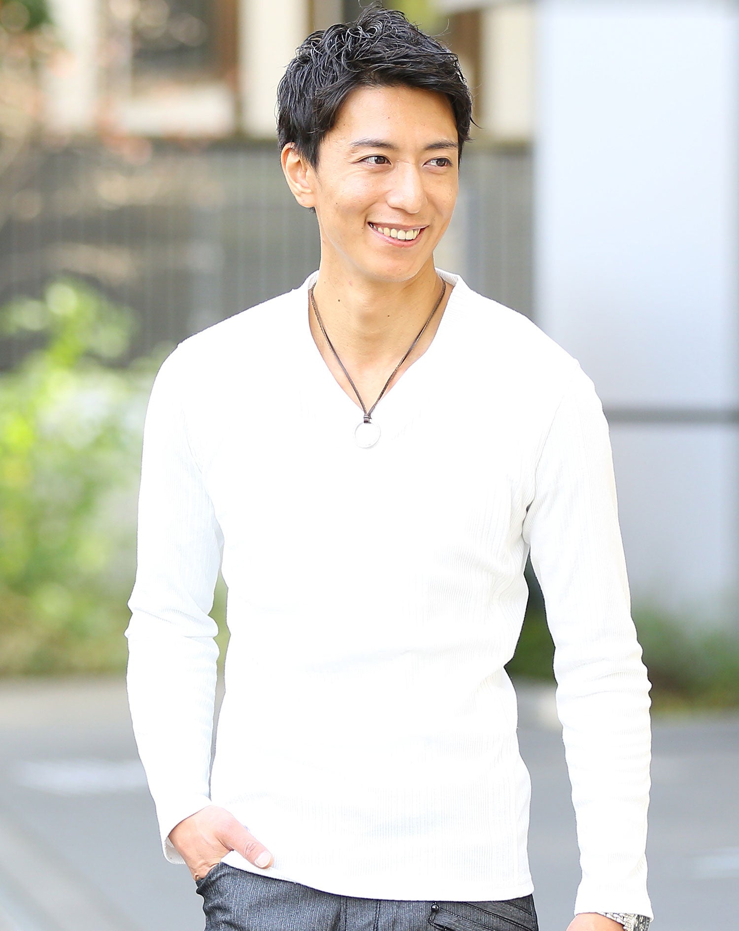 ランダムテレコ編みVネック長袖・7分袖Tシャツ 2枚セット T