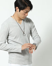 ランダムテレコ編みVネック長袖Tシャツ