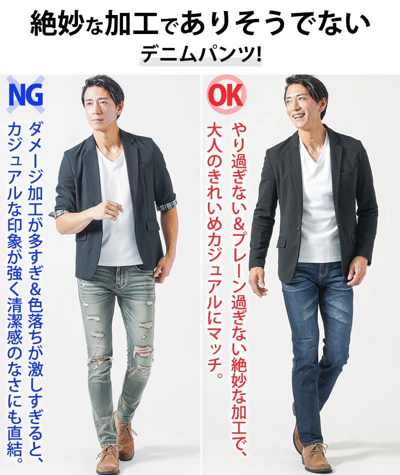 体型隠せる柔らかく動きやすいヒゲ加工ストレッチデニムパンツ 裾上げできます。