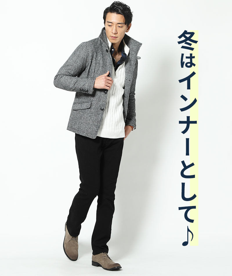 ハーフジップケーブル編みスタンドニット