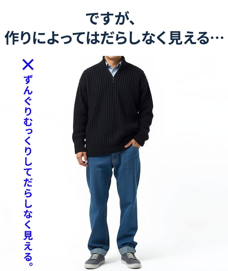 ハーフジップケーブル編みスタンドニット