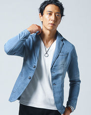 色落ち加工カットデニムテーラードジャケット