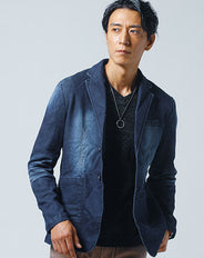 色落ち加工カットデニムテーラードジャケット