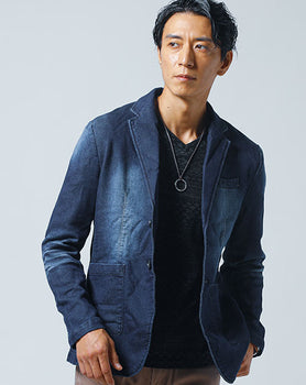 色落ち加工カットデニムテーラードジャケット