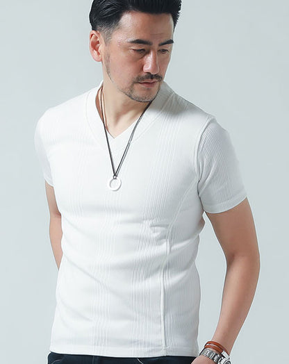 ランダムテレコ素材半袖ⅤネックＴシャツ