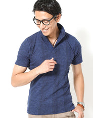 ランダムテレコ襟ワイヤー入り半袖・7分袖スキッパーポロシャツ